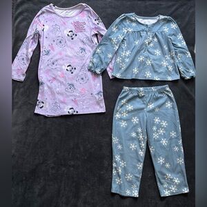 Girls Long Sleeve Pajamas Bundle - Nightgown & 2pc Set, Lot Of 2, Size 5/6